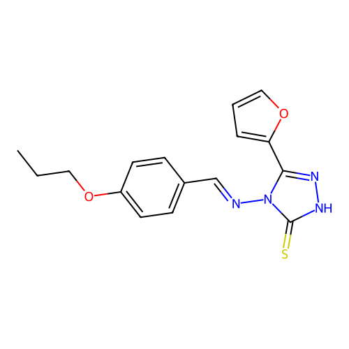 (E)-5-(furan-2-yl)-4-((4-propoxybenzylidene)amino)-4H-1,2,4-triazole-3-thiol structure