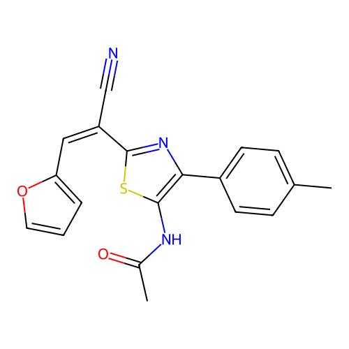 (Z)-N-(2-(1-cyano-2-(furan-2-yl)vinyl)-4-(p-tolyl)thiazol-5-yl)acetamide structure