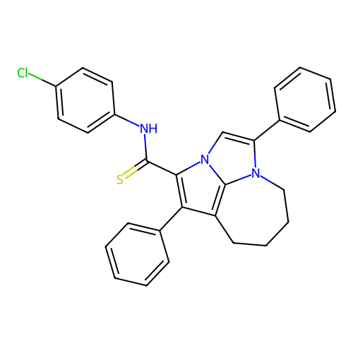 N-(4-chlorophenyl)-1,4-diphenyl-5,6,7,8-tetrahydro-2a,4a-diazacyclopenta[cd]azulene-2-carbothioamide structure