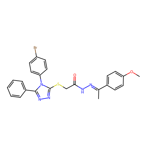 (E)-2-((4-(4-bromophenyl)-5-phenyl-4H-1,2,4-triazol-3-yl)thio)-N'-(1-(4-methoxyphenyl)ethylidene)acetohydrazide structure