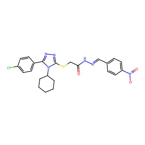 2-{[5-(4-chlorophenyl)-4-cyclohexyl-4H-1,2,4-triazol-3-yl]sulfanyl}-N'-[(E)-(4-nitrophenyl)methylidene]acetohydrazide structure