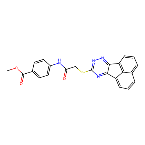 Methyl 4-{[(acenaphtho[1,2-e][1,2,4]triazin-9-ylsulfanyl)acetyl]amino}benzoate structure
