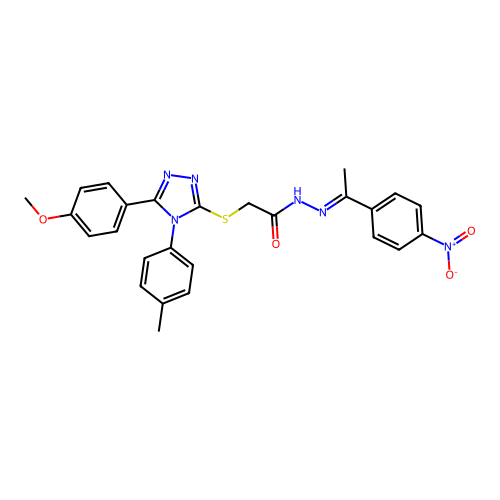 (E)-2-((5-(4-methoxyphenyl)-4-(p-tolyl)-4H-1,2,4-triazol-3-yl)thio)-N'-(1-(4-nitrophenyl)ethylidene)acetohydrazide structure