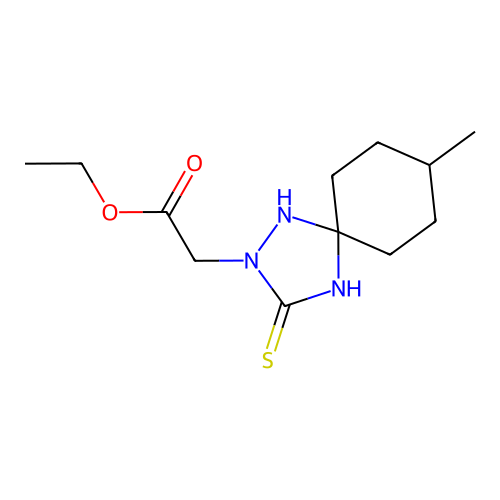 Ethyl (8-methyl-3-thioxo-1,2,4-triazaspiro[4.5]dec-2-yl)acetate structure