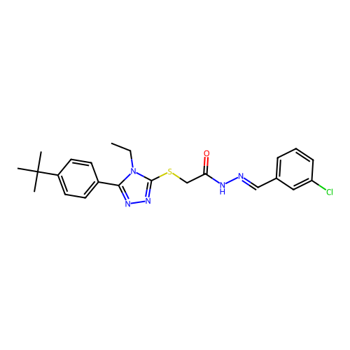 2-{[5-(4-tert-butylphenyl)-4-ethyl-4H-1,2,4-triazol-3-yl]sulfanyl}-N'-[(E)-(3-chlorophenyl)methylidene]acetohydrazide structure