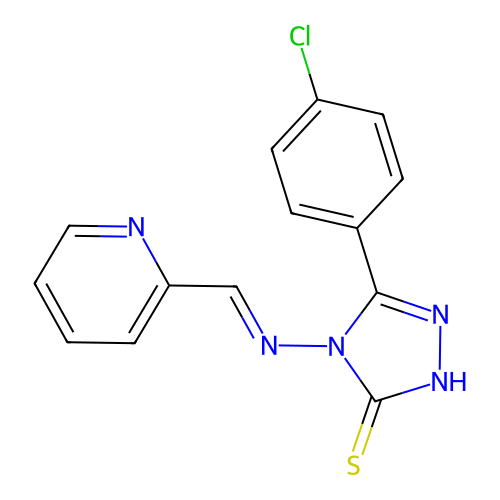 (E)-5-(4-chlorophenyl)-4-((pyridin-2-ylmethylene)amino)-4H-1,2,4-triazole-3-thiol structure