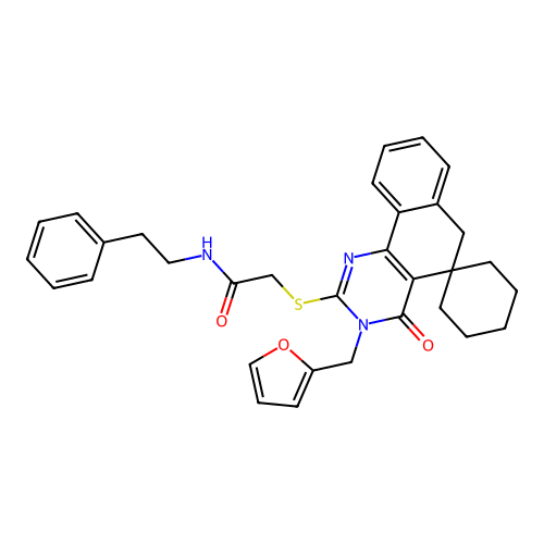 2-((3-(furan-2-ylmethyl)-4-oxo-4,6-dihydro-3H-spiro[benzo[h]quinazoline-5,1'-cyclohexan]-2-yl)thio)-N-phenethylacetamide structure
