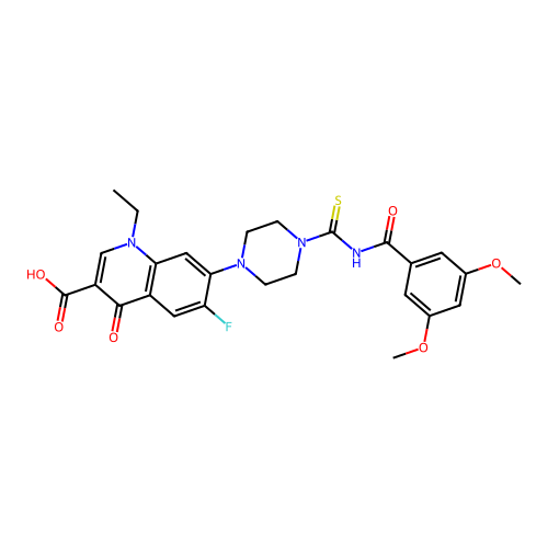 7-[4-[(3,5-dimethoxybenzoyl)carbamothioyl]piperazin-1-yl]-1-ethyl-6-fluoro-4-oxoquinoline-3-carboxylic acid structure