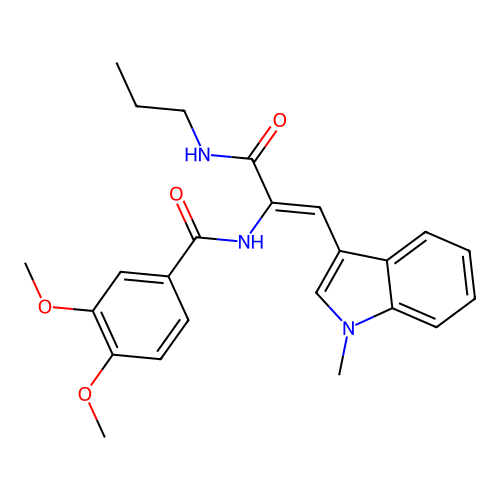 3,4-dimethoxy-N-[2-(1-methylindol-3-yl)-1-(propylcarbamoyl)ethenyl]benzamide structure