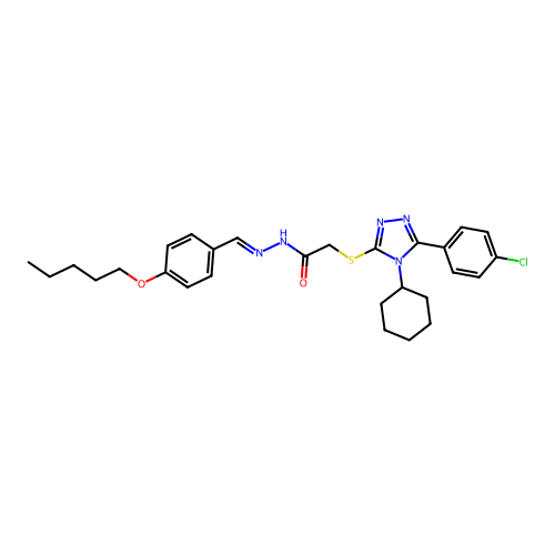 2-{[5-(4-chlorophenyl)-4-cyclohexyl-4H-1,2,4-triazol-3-yl]sulfanyl}-N'-{(E)-[4-(pentyloxy)phenyl]methylidene}acetohydrazide structure