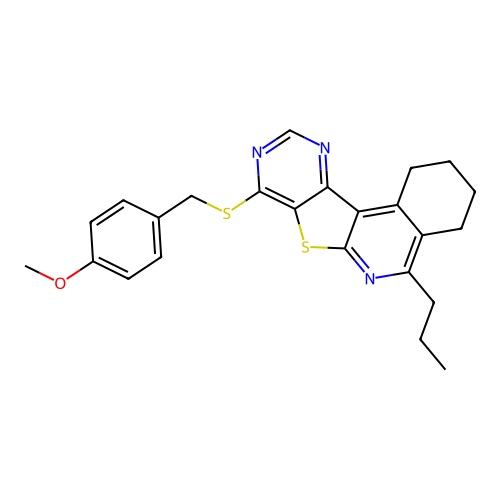8-((4-methoxybenzyl)thio)-5-propyl-1,2,3,4-tetrahydropyrimido[4',5':4,5]thieno[2,3-c]isoquinoline structure