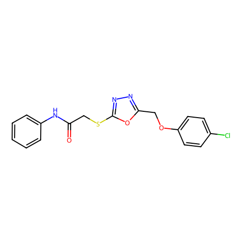 2-({5-[(4-chlorophenoxy)methyl]-1,3,4-oxadiazol-2-yl}sulfanyl)-N-phenylacetamide structure