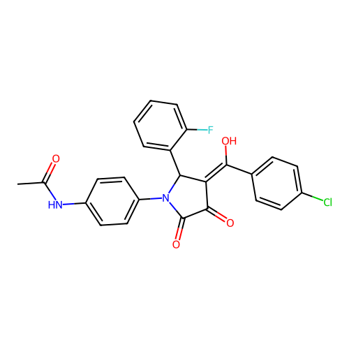 N-[4-[(3E)-3-[(4-chlorophenyl)-hydroxymethylidene]-2-(2-fluorophenyl)-4,5-dioxopyrrolidin-1-yl]phenyl]acetamide structure