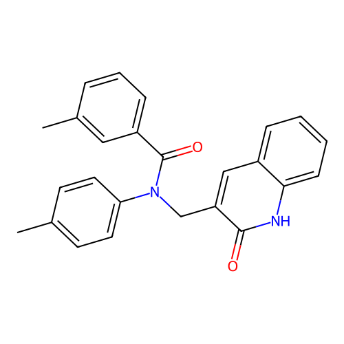 3-methyl-N-(4-methylphenyl)-N-[(2-oxo-1H-quinolin-3-yl)methyl]benzamide structure