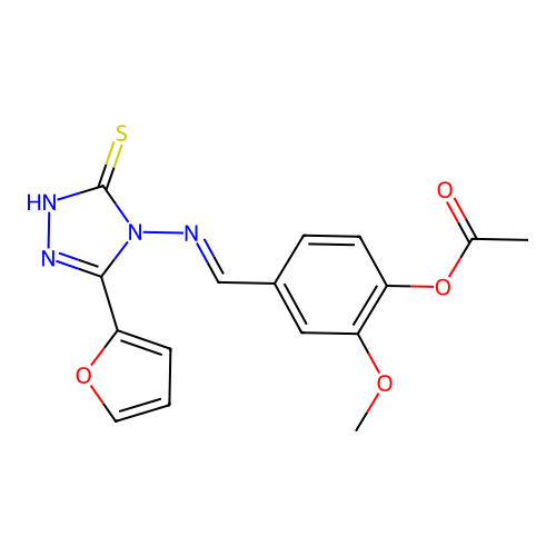 [4-[(E)-[3-(furan-2-yl)-5-sulfanylidene-1H-1,2,4-triazol-4-yl]iminomethyl]-2-methoxyphenyl] acetate structure