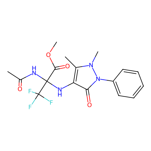 (R)-methyl 2-acetamido-2-((1,5-dimethyl-3-oxo-2-phenyl-2,3-dihydro-1H-pyrazol-4-yl)amino)-3,3,3-trifluoropropanoate structure