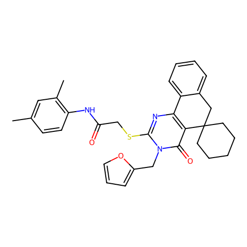 N-(2,4-dimethylphenyl)-2-((3-(furan-2-ylmethyl)-4-oxo-4,6-dihydro-3H-spiro[benzo[h]quinazoline-5,1'-cyclohexan]-2-yl)thio)acetamide structure