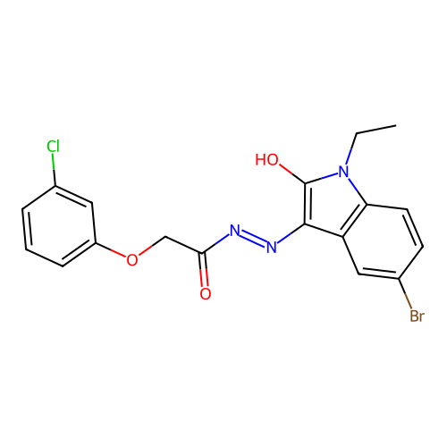(E)-N'-(5-bromo-1-ethyl-2-oxoindolin-3-ylidene)-2-(3-chlorophenoxy)acetohydrazide structure