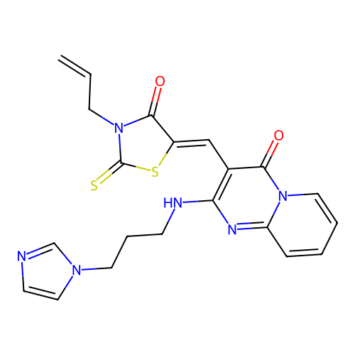 2-{[3-(1H-imidazol-1-yl)propyl]amino}-3-{(Z)-[4-oxo-3-(prop-2-en-1-yl)-2-thioxo-1,3-thiazolidin-5-ylidene]methyl}-4H-pyrido[1,2-a]pyrimidin-4-one structure