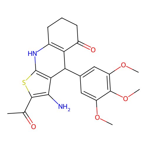 1-[3-amino-5-hydroxy-4-(3,4,5-trimethoxyphenyl)-4,6,7,8-tetrahydrothieno[2,3-b]quinolin-2-yl]ethanone structure