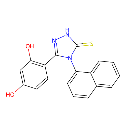 3-(2,4-dihydroxyphenyl)-4-(1-naphthyl)-1H-1,2,4-triazole-5-thione structure