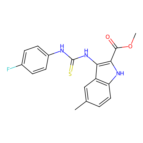 methyl 3-{[(4-fluorophenyl)carbamothioyl]amino}-5-methyl-1H-indole-2-carboxylate structure