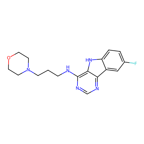 8-fluoro-N-[3-(morpholin-4-yl)propyl]-5H-pyrimido[5,4-b]indol-4-amine structure