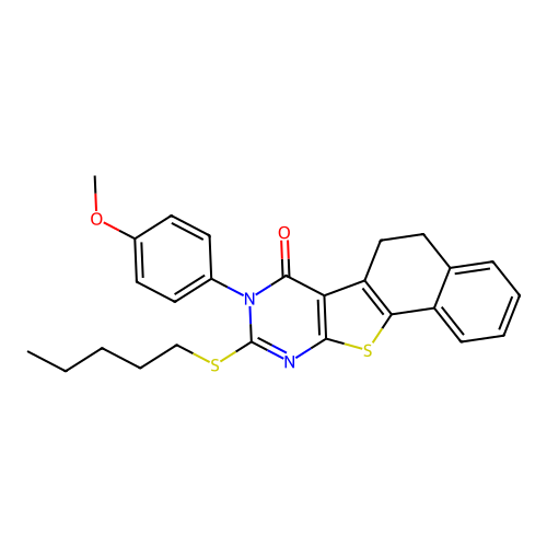 8-(4-methoxyphenyl)-9-(pentylsulfanyl)-5,8-dihydronaphtho[2',1':4,5]thieno[2,3-d]pyrimidin-7(6H)-one structure