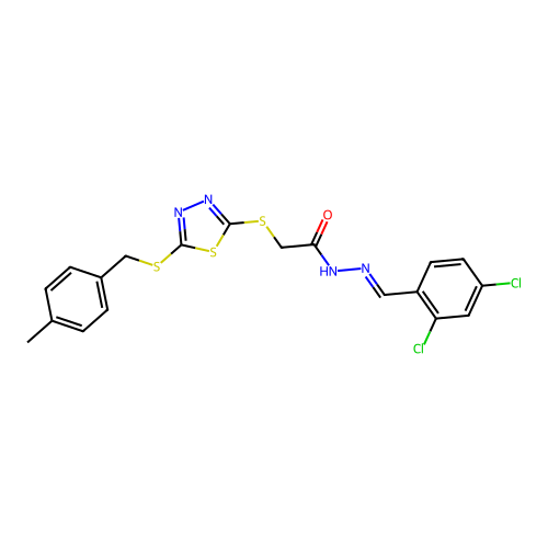 (E)-N'-(2,4-dichlorobenzylidene)-2-((5-((4-methylbenzyl)thio)-1,3,4-thiadiazol-2-yl)thio)acetohydrazide structure