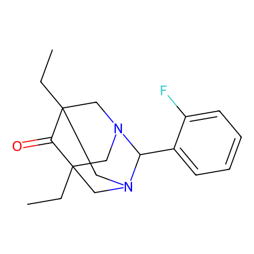 5,7-Diethyl-2-(2-fluorophenyl)-1,3-diazatricyclo[3.3.1.1~3,7~]decan-6-one structure