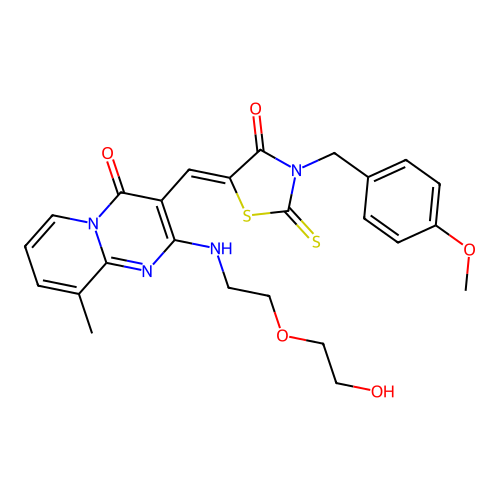 2-{[2-(2-hydroxyethoxy)ethyl]amino}-3-{(Z)-[3-(4-methoxybenzyl)-4-oxo-2-thioxo-1,3-thiazolidin-5-ylidene]methyl}-9-methyl-4H-pyrido[1,2-a]pyrimidin-4-one structure