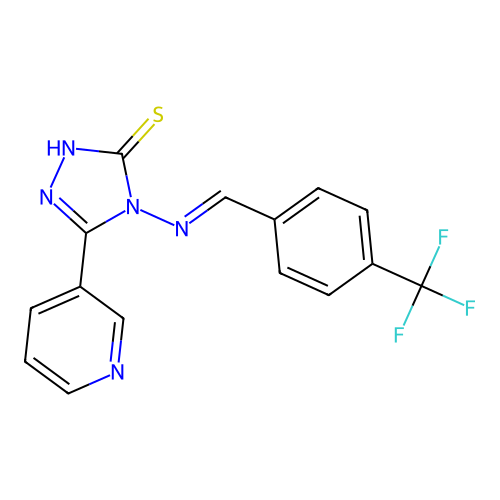 (E)-5-(pyridin-3-yl)-4-((4-(trifluoromethyl)benzylidene)amino)-4H-1,2,4-triazole-3-thiol structure