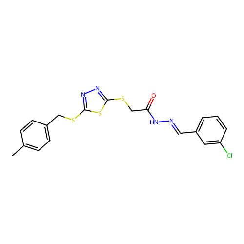 N'-[(E)-(3-chlorophenyl)methylidene]-2-({5-[(4-methylbenzyl)sulfanyl]-1,3,4-thiadiazol-2-yl}sulfanyl)acetohydrazide structure