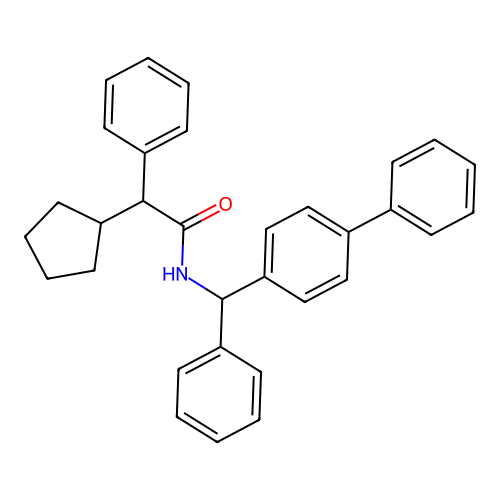 N-[biphenyl-4-yl(phenyl)methyl]-2-cyclopentyl-2-phenylacetamide structure