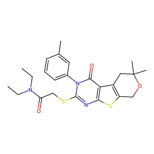 2-{[6,6-dimethyl-3-(3-methylphenyl)-4-oxo-3,5,6,8-tetrahydro-4H-pyrano[4',3':4,5]thieno[2,3-d]pyrimidin-2-yl]sulfanyl}-N,N-diethylacetamide structure