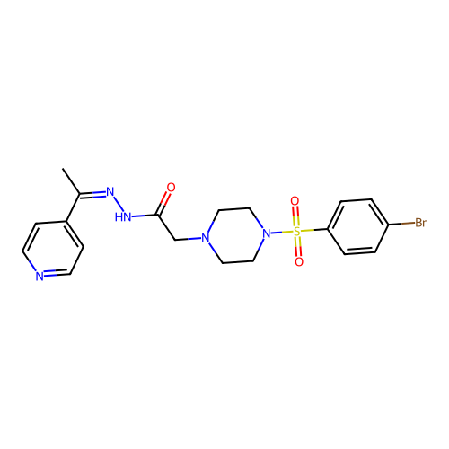 2-[4-(4-bromophenyl)sulfonylpiperazin-1-yl]-N-[(Z)-1-pyridin-4-ylethylideneamino]acetamide structure