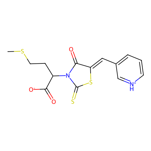 4-methylsulfanyl-2-[(5Z)-4-oxo-5-(pyridin-1-ium-3-ylmethylidene)-2-sulfanylidene-1,3-thiazolidin-3-yl]butanoate structure
