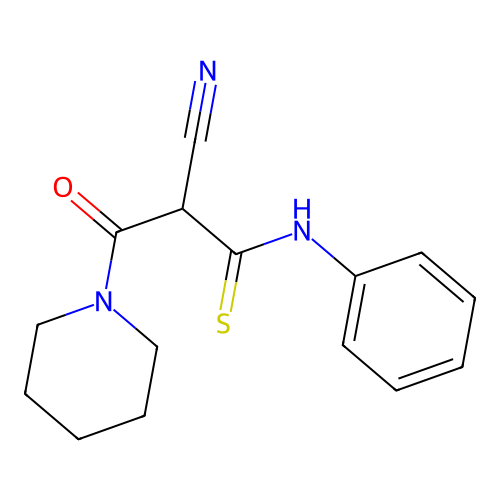 2-cyano-3-oxo-N-phenyl-3-(piperidin-1-yl)propanethioamide structure