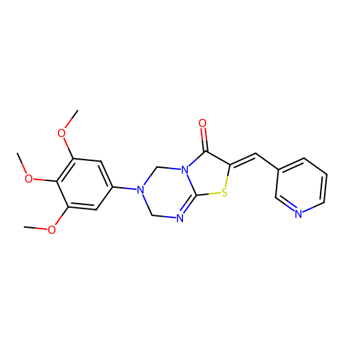 (7Z)-7-(pyridin-3-ylmethylidene)-3-(3,4,5-trimethoxyphenyl)-2,4-dihydro-[1,3]thiazolo[3,2-a][1,3,5]triazin-6-one structure