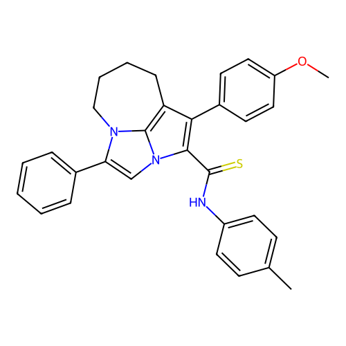 1-(4-methoxyphenyl)-4-phenyl-N-(p-tolyl)-5,6,7,8-tetrahydro-2a,4a-diazacyclopenta[cd]azulene-2-carbothioamide structure
