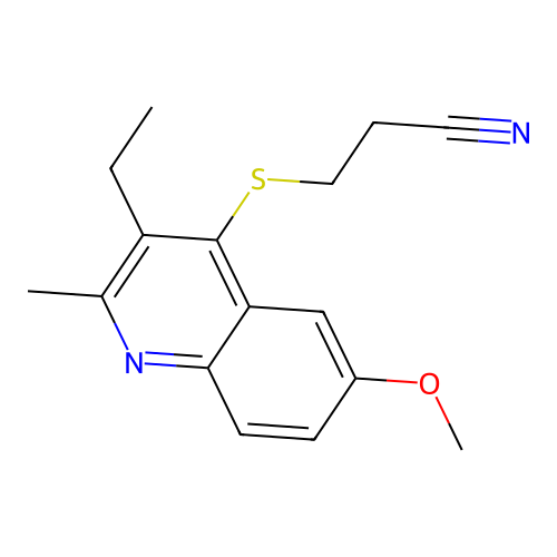 3-[(3-Ethyl-6-methoxy-2-methylquinolin-4-yl)sulfanyl]propanenitrile structure