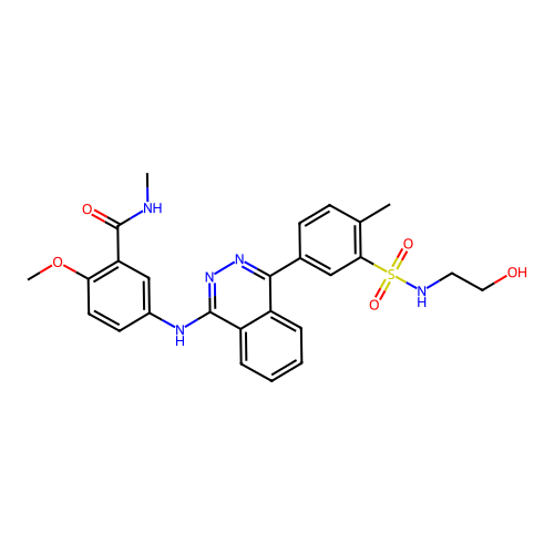 5-((4-(3-(N-(2-hydroxyethyl)sulfamoyl)-4-methylphenyl)phthalazin-1-yl)amino)-2-methoxy-N-methylbenzamide structure