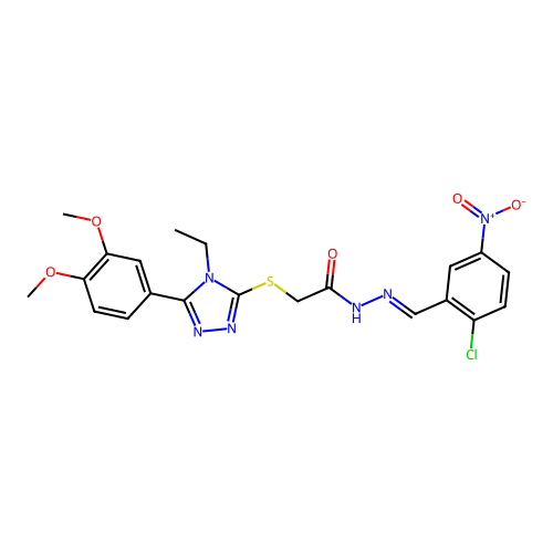 (E)-N'-(2-chloro-5-nitrobenzylidene)-2-((5-(3,4-dimethoxyphenyl)-4-ethyl-4H-1,2,4-triazol-3-yl)thio)acetohydrazide structure
