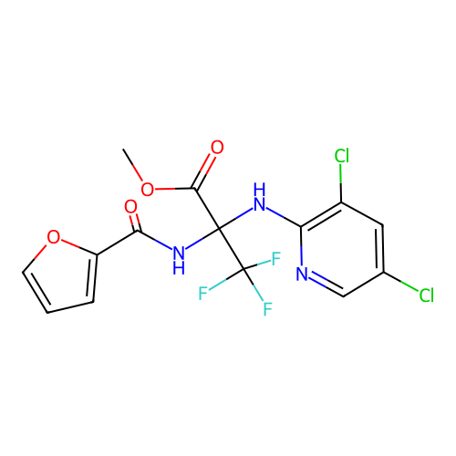 Methyl 2-[(3,5-dichloropyridin-2-yl)amino]-3,3,3-trifluoro-2-(furan-2-carbonylamino)propanoate structure
