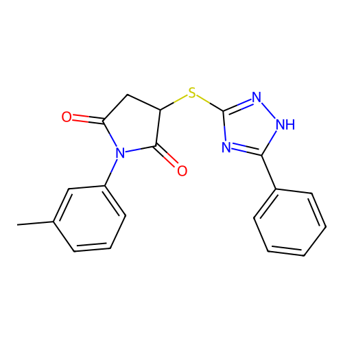 1-(3-methylphenyl)-3-[(5-phenyl-4H-1,2,4-triazol-3-yl)sulfanyl]pyrrolidine-2,5-dione structure