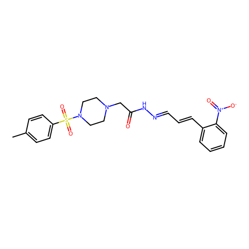 (E)-N'-((E)-3-(2-nitrophenyl)allylidene)-2-(4-tosylpiperazin-1-yl)acetohydrazide structure