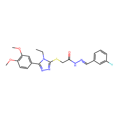 (E)-2-((5-(3,4-dimethoxyphenyl)-4-ethyl-4H-1,2,4-triazol-3-yl)thio)-N'-(3-fluorobenzylidene)acetohydrazide structure