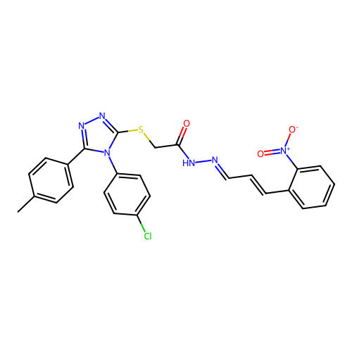 (E)-2-((4-(4-chlorophenyl)-5-(p-tolyl)-4H-1,2,4-triazol-3-yl)thio)-N'-((E)-3-(2-nitrophenyl)allylidene)acetohydrazide structure