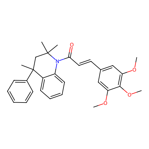 (2E)-3-(3,4,5-trimethoxyphenyl)-1-(2,2,4-trimethyl-4-phenyl-3,4-dihydroquinolin-1(2H)-yl)prop-2-en-1-one structure