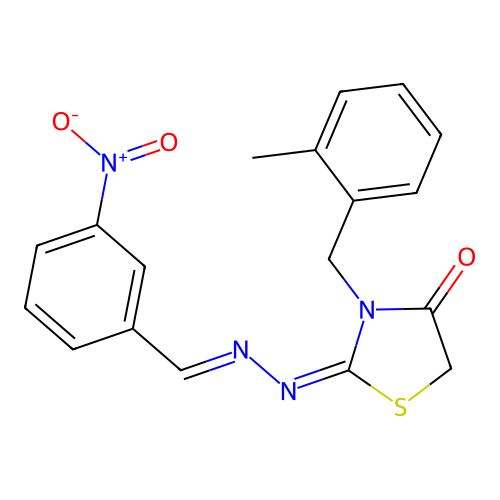 (E)-3-(2-methylbenzyl)-2-((E)-(3-nitrobenzylidene)hydrazono)thiazolidin-4-one structure